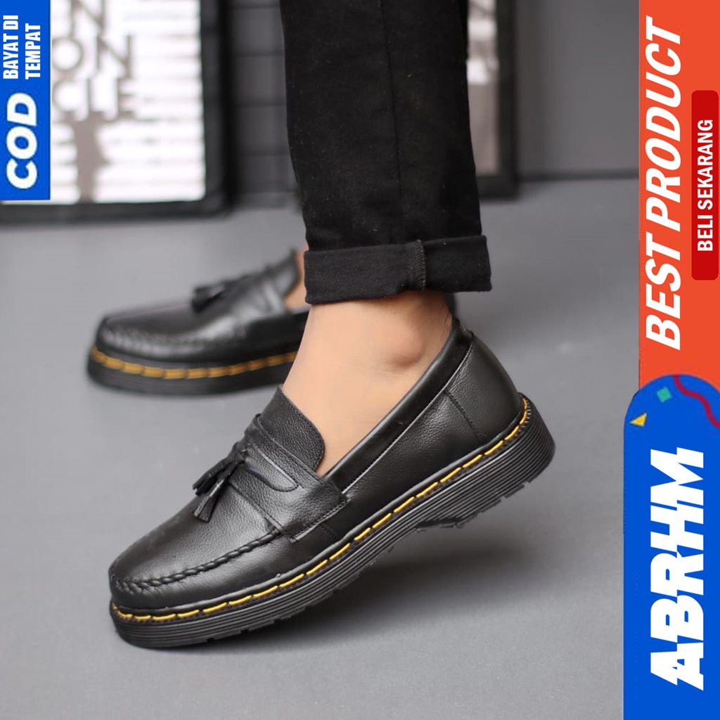 Sepatu Pantofel Formal Docmart Pria Casual Kulit Asli Hitam Aabrhm Kurasaki