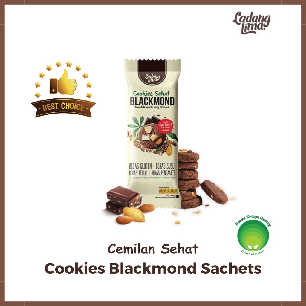 

Ladang Lima Cookies Blackmond Sachet 33 gram Cemilan Sehat Halal Gluten Free Natural