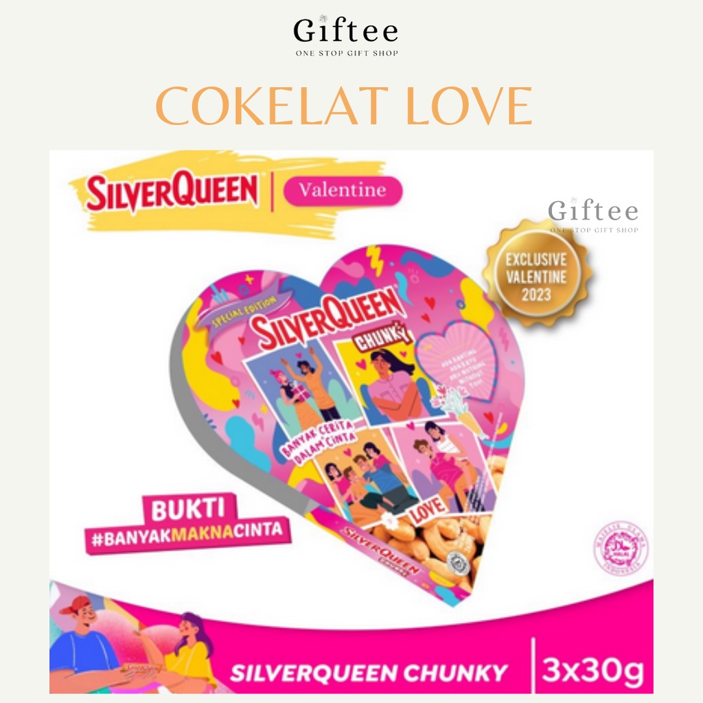 COKELAT SILVERQUEEN LOVE VALENTINE COKLAT CHOCOLATE CHUNKY LOVE CHUNKY BAR 3×30 GR CASHEW PACAR ANNI