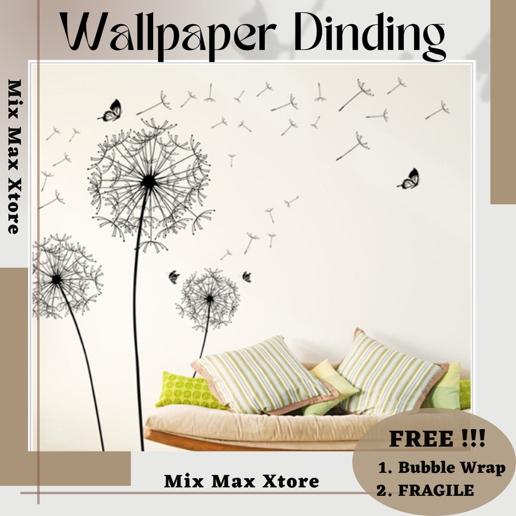 Sticker Wallpaper Dinding Black Dandelion - Black Stiker Walpaper Cantik Mewah