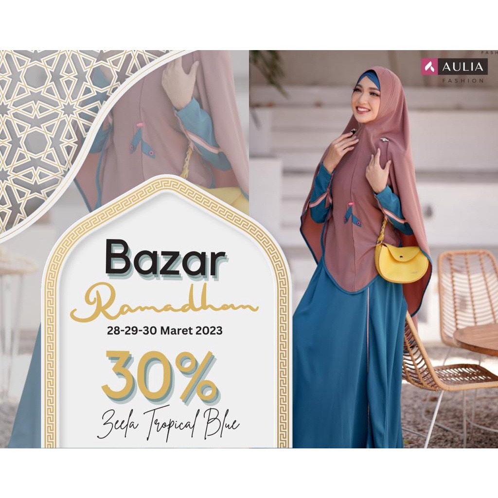 bazar ramadhan gamis aulia zeela tropical blue