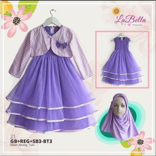 Gamis labella katun jepang rampel tutu, gamis branded diskon