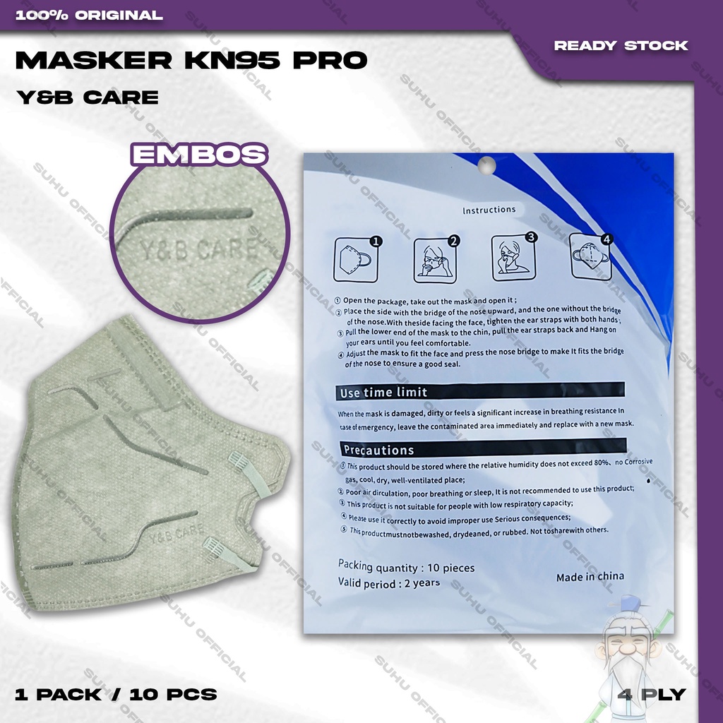 Masker KN95 PRO Y&amp;B CARE 4Ply Isi 10Pcs Navy Biru Dongker 95PRO KN 95 PRO 4 Ply Earloop Surgical Mask