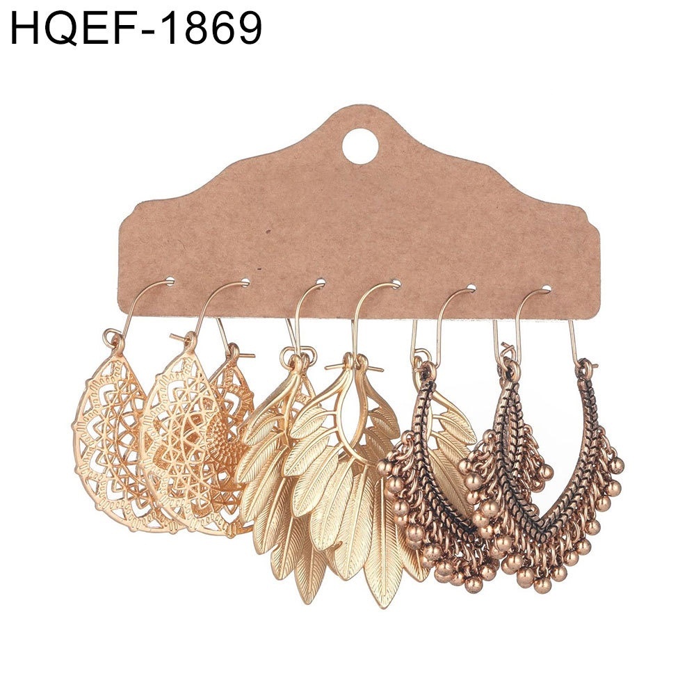 3 Pasang ANTING Menjuntai Wanita Telinga Stud Hook Anting-Anting Pesta Perhiasan