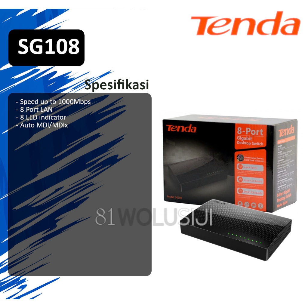 Tenda Switch/Hub SG108 10/100/1000Mbps (Gigabit) - Unmanaged