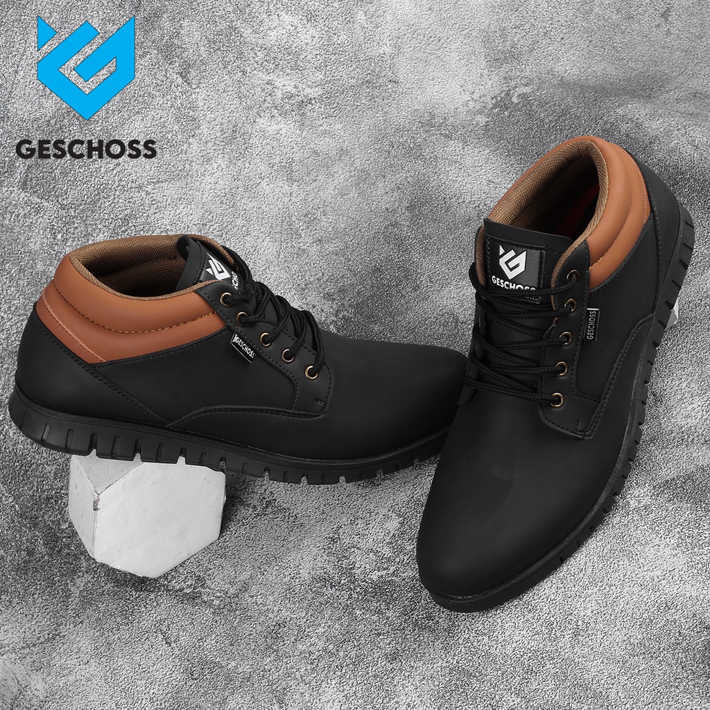 GESCHOSS Sepatu Pria Kasual Semi Boot Warna Tan Hitam Kerja Lapangan Ukuran 39-43