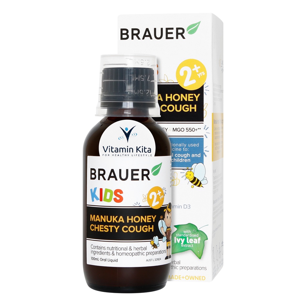 Brauer Kids Manuka Honey Chesty Cough - 100 ml | mengurangi batuk bronkial ringan dan hidung tersumbat