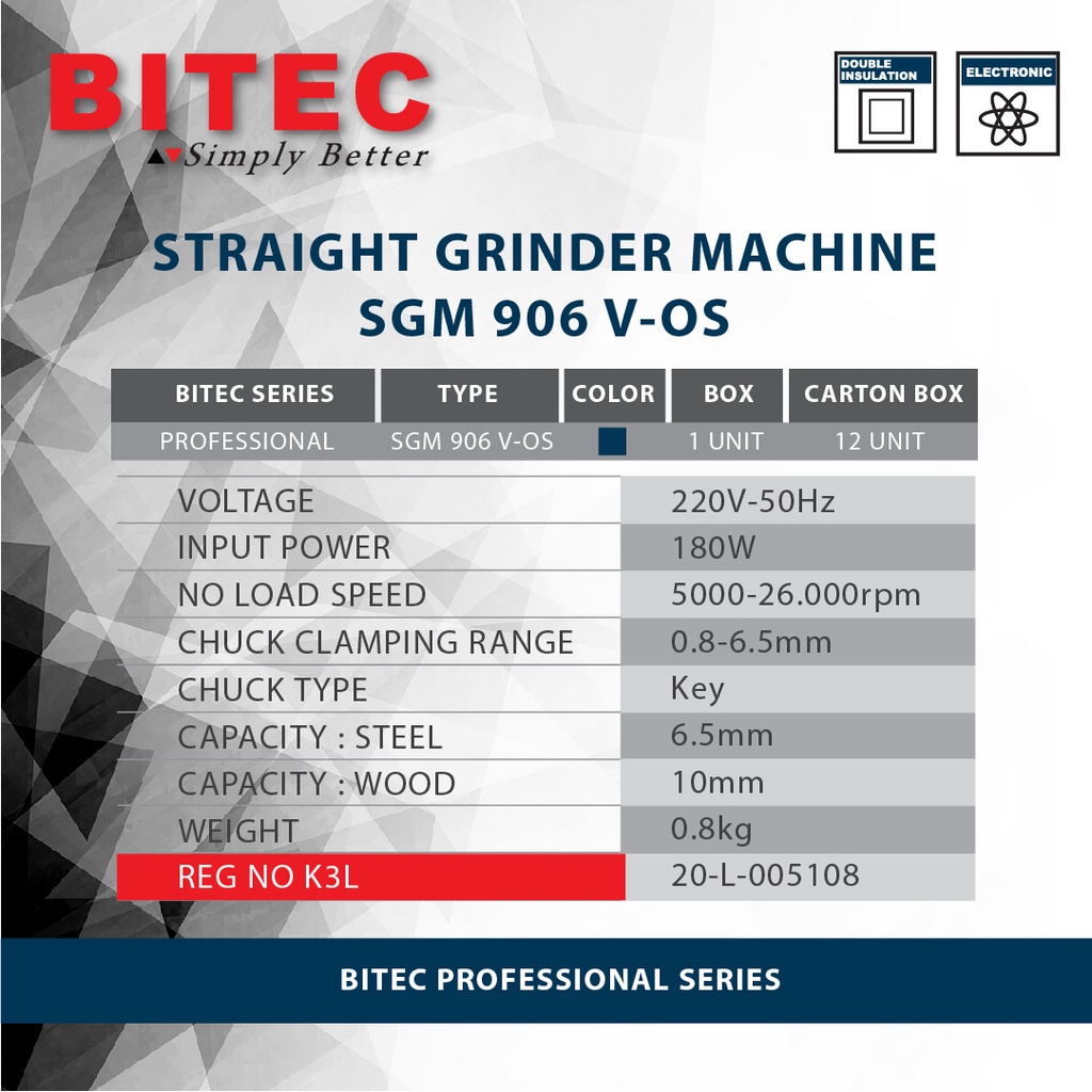 BITEC - GRINDER LURUS / STRAIGHT GRINDER MACHINE - SGM 906 V-OS - GARANSI RESMI 1 THN