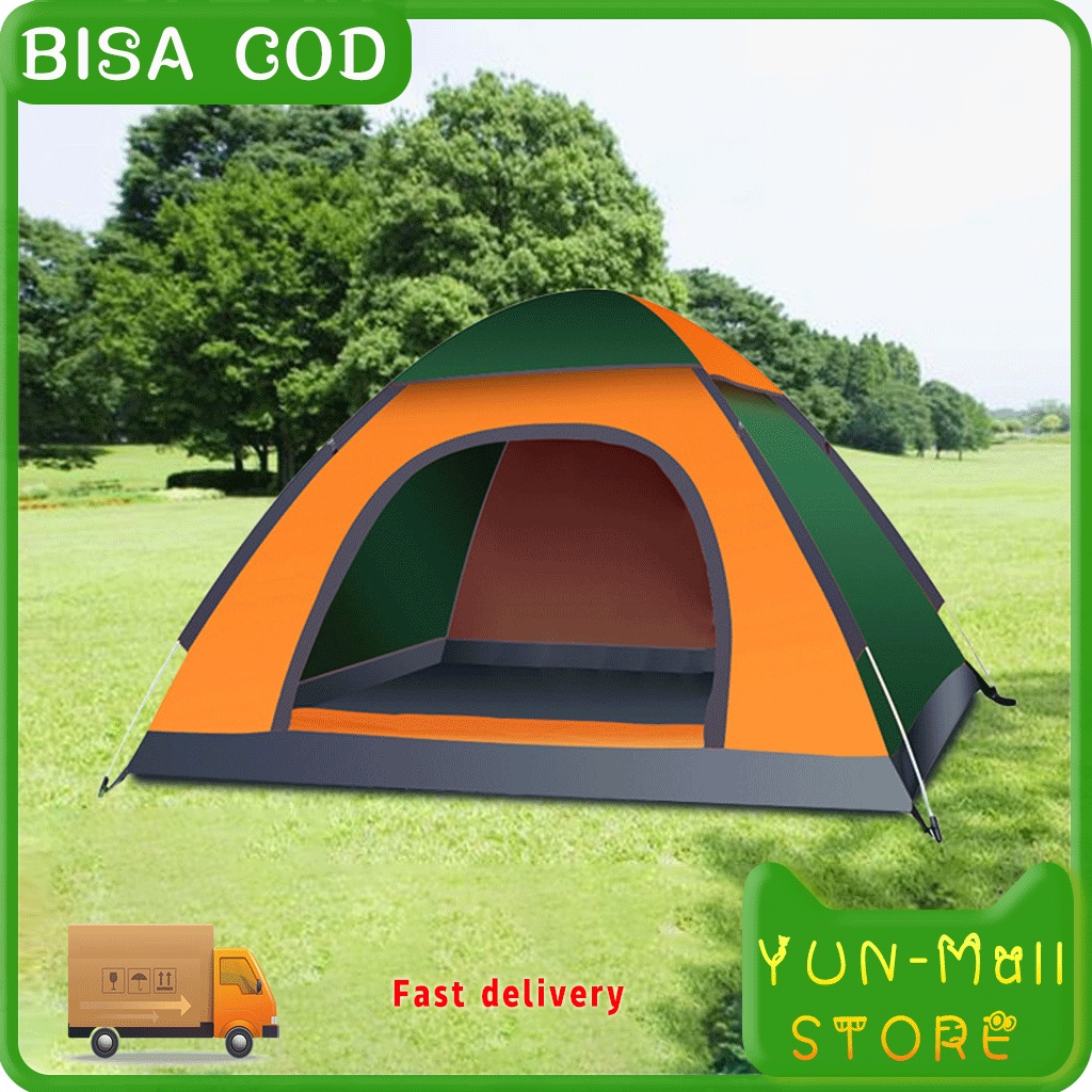 YUN Mall Tenda Camping Dome Waterproof Otomatis 6 Orang 4 Orang Anti Air Free Tas 2-4 Orang