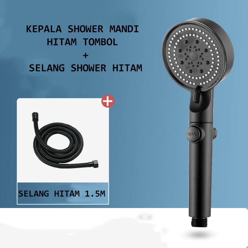 SET Kepala Shower Selang Mandi Hitam Premium