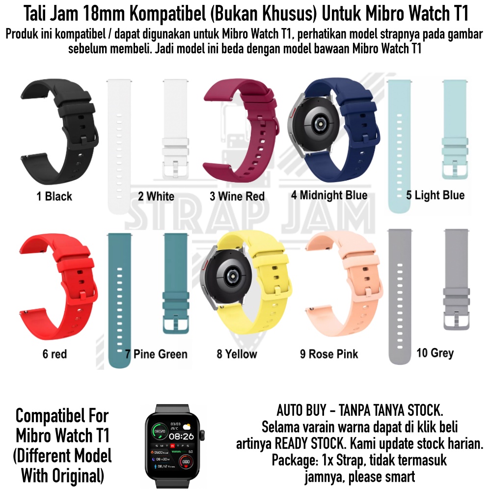 PWK Tali Jam Kompatibel Mibro Watch T1 - Strap 18mm Silikon Aneka Warna