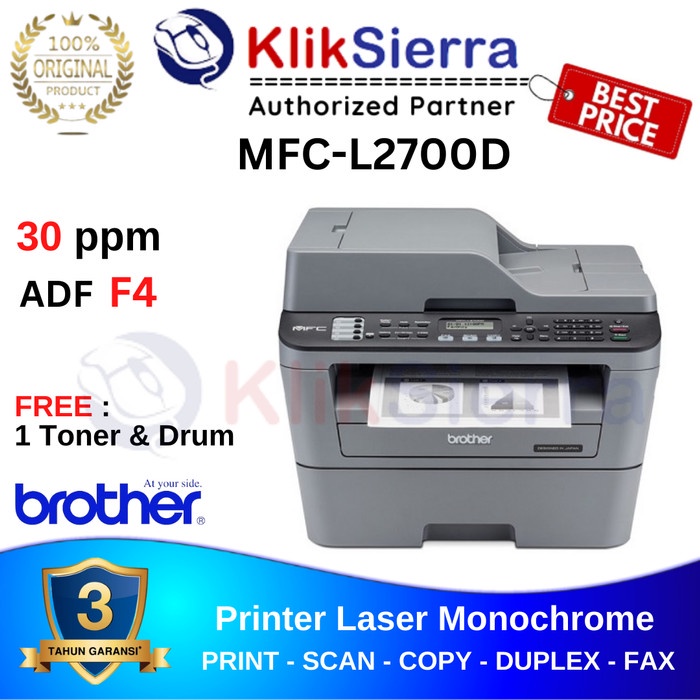 Terlaris Brother Mfc-L2700D Printer Aio Laser Mono L2700 D Fotocopy Duplex Fax