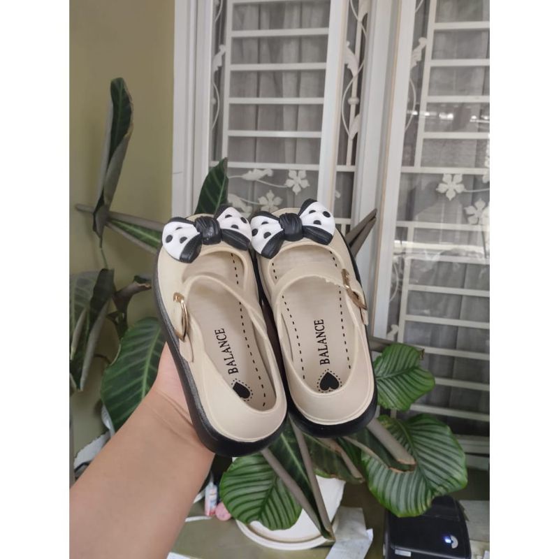 Flat Shoes sepatu anak perempuan motif pita polkadot jelly import anti slip anti licin