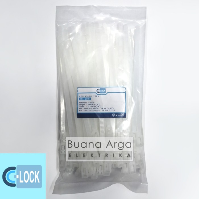 

Terlaris C-Lock Kabel Ties Buka Pasang Releasable Cable Crl-200 200 X 7.2 Mm
