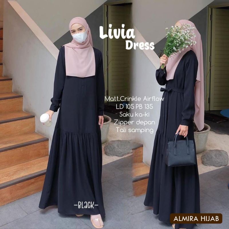 LIVIA DRESS GAMIS MUSLIM POLOS matt crincle airflow ORIGINAL BY ALMIRA