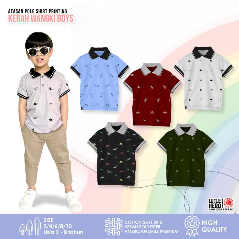 Atasan Kaos Polo Shirt Kerah Wangki Full Print Anak Laki-laki