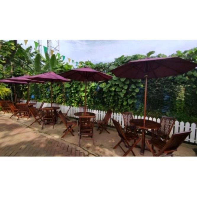 Meja Kursi Jati Payung Taman Minimalis Cafe Diameter 80 Cm