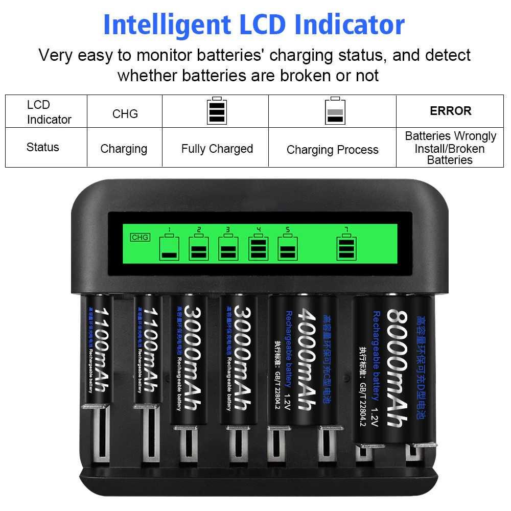 PALO Charger Baterai 8 Slot Large LCD for AA AAA SC C D C559