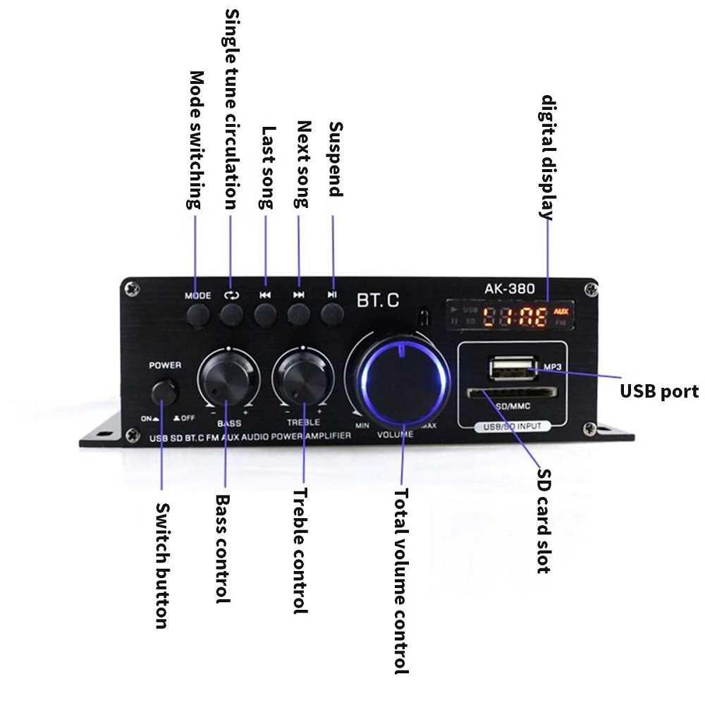 LEORY Penguat Daya Audio Bluetooth Car Power Amplifier 12V 800W AK380 Amplifier Mobil Mini Amplifier Mobil Mini Tape Mobil Rakitan Tape Mobil Rakitan Audio Mobil Rakitan Audio Mobil Rakitan Amplifier Mobil Rakitan Amplifier Mobil Rakitan Paket Audio Mobil