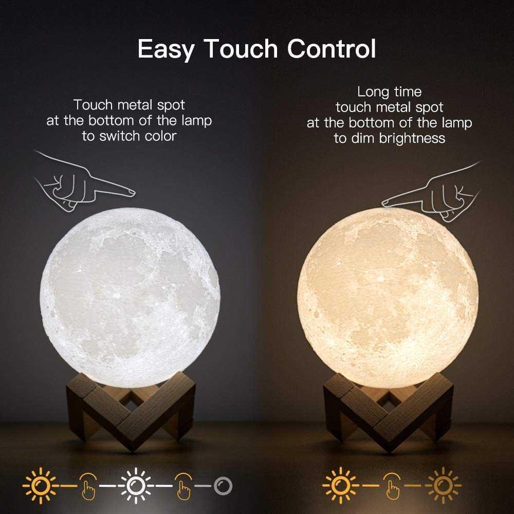 OUIO Lampu Tidur Bulan 3D Printed Moon Night Light Lamp 3 Color 1W U15