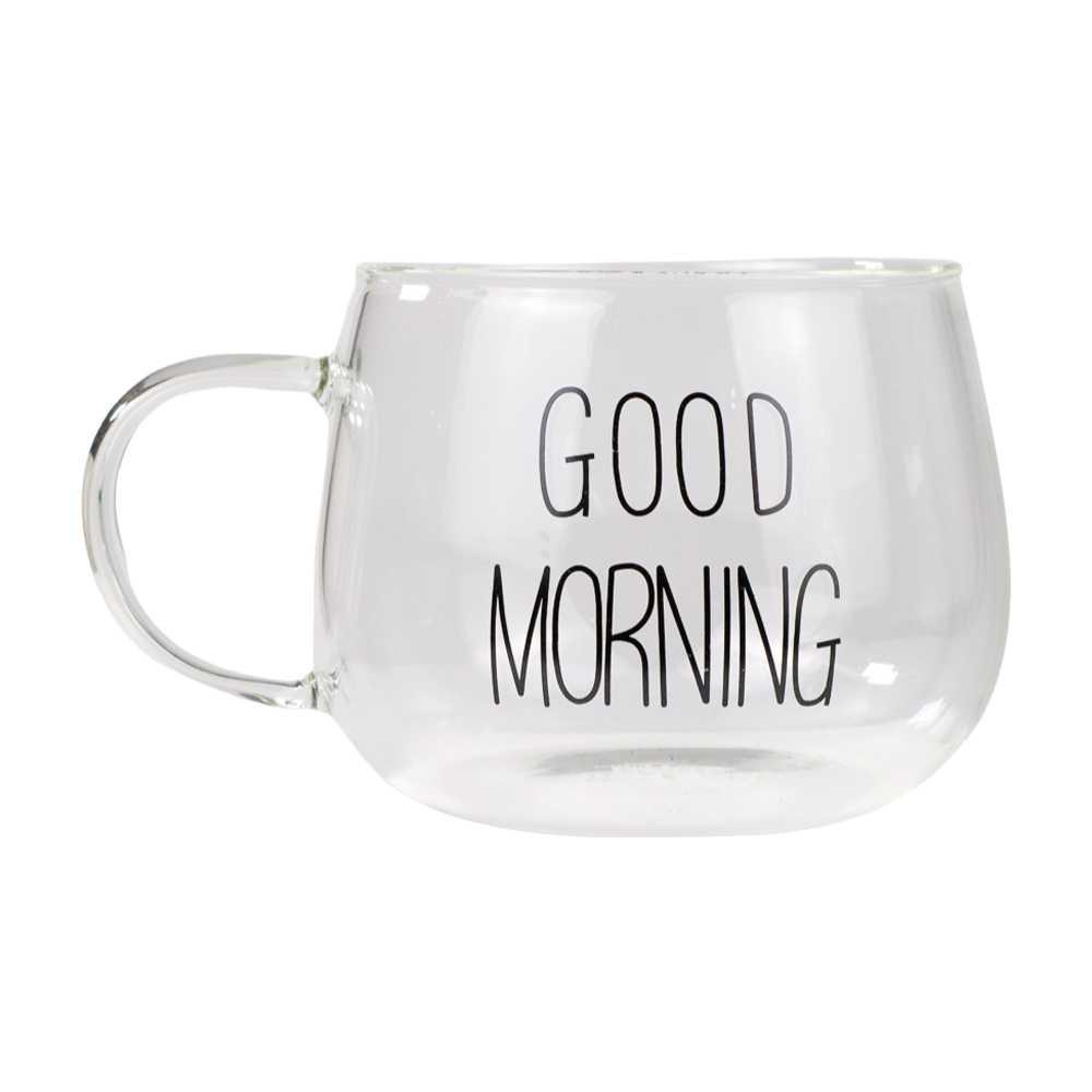 One Two Cups Cangkir Kopi Glass Coffee Mug Good Morning 350ml - 9H8D