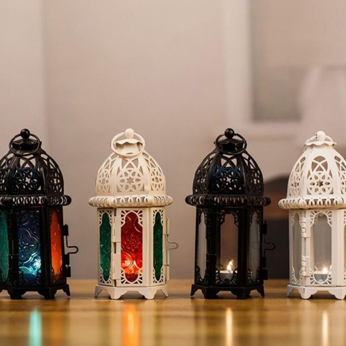 Tempat Lilin Model Lentera Gantung Bahan Metalkristalkaca Gaya Maroko