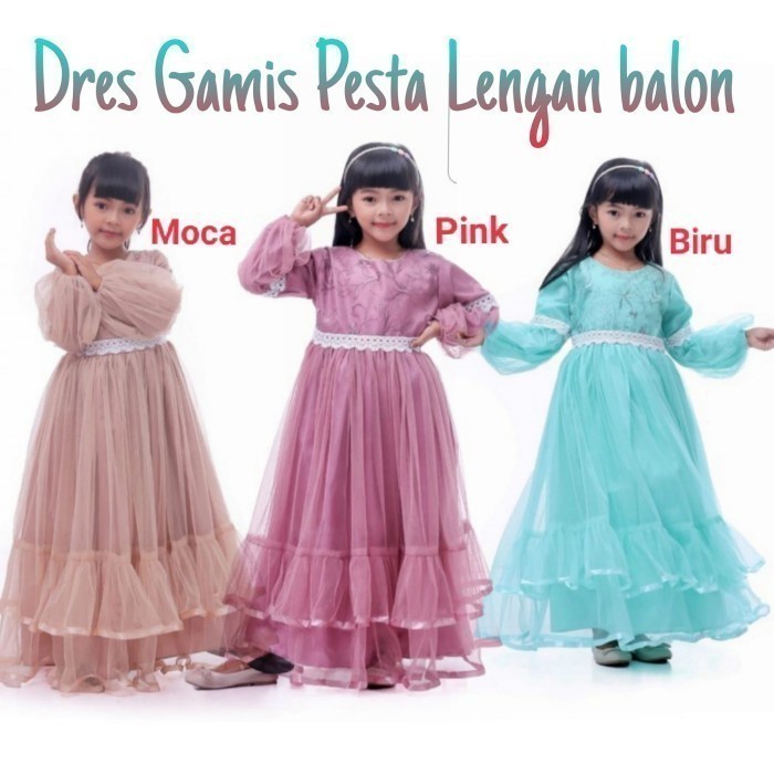 PROMO DRES PESTA MUSLIM ANAK GAMIS ANAK PEREMPUAN/GAUN MUSLIMAH ANAK /GAMIS - BIRU MUDA, 5 THN TERBA