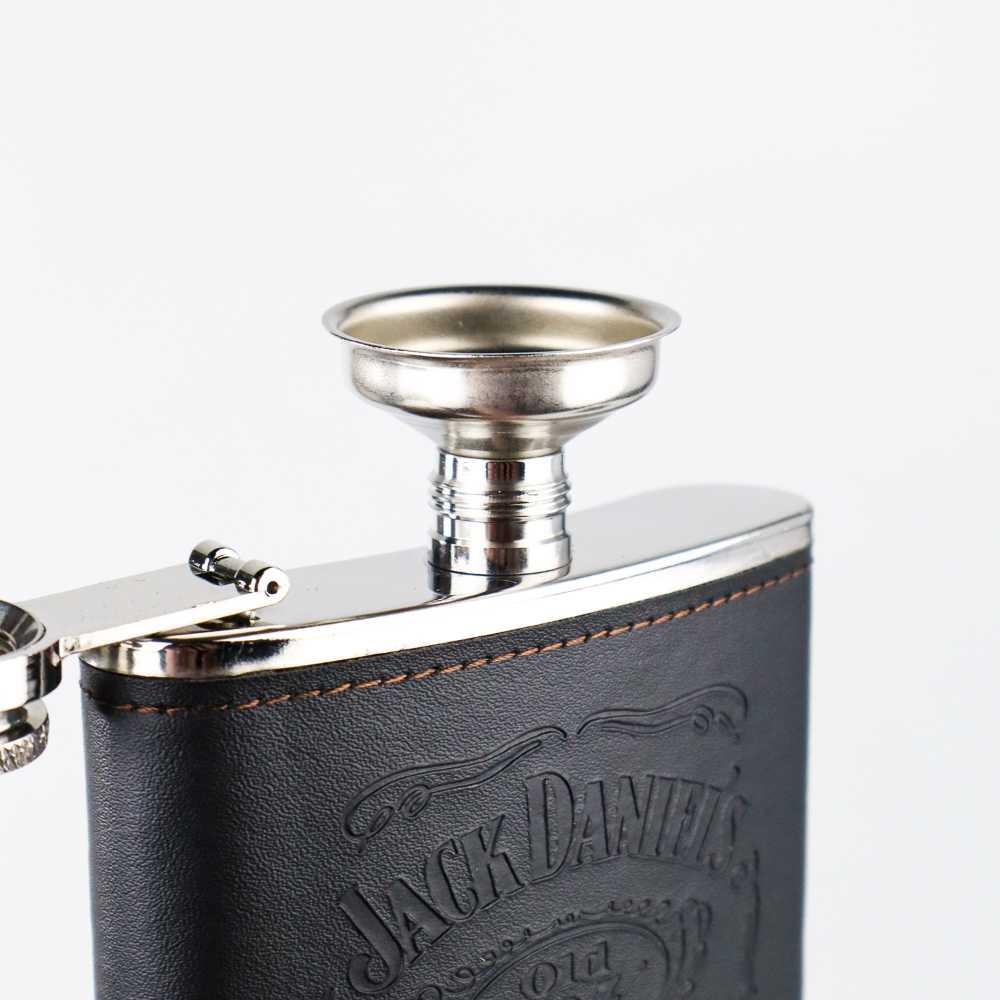 One Two Cups Botol Bir Hip Flask Stainless Leather 7Oz with Shot Glass