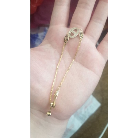 Gelang serut listring petir ulir mata putih mewah emas asli 375 pesta mas muda besar 19 cm