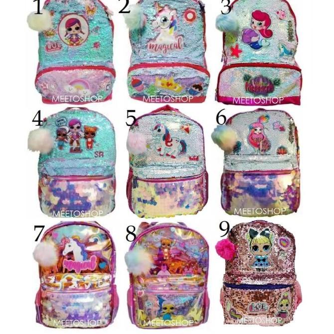 Tas Hologram Sequin LOL Ransel Sekolah Justice Unicorn Import