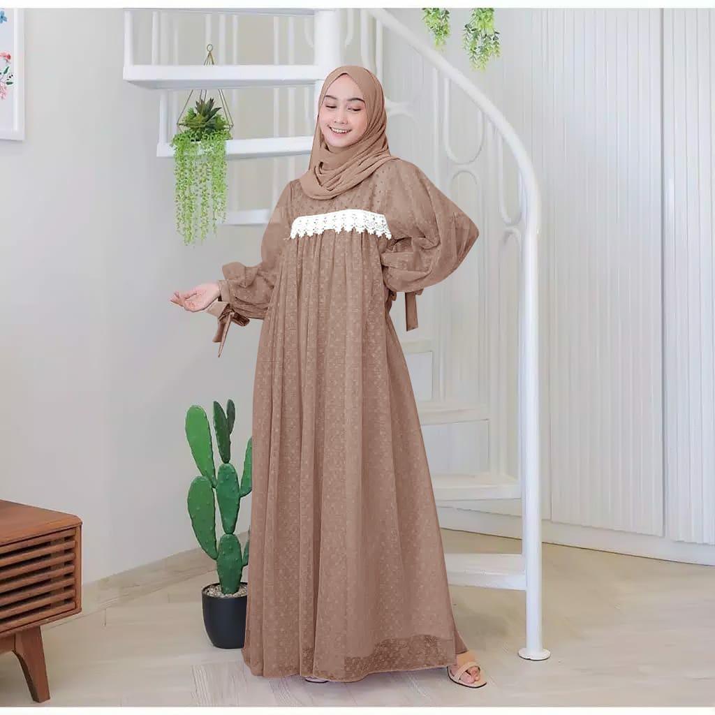 MAXI IVORY DOTTY CANTIK/MAXI WANITA LEBARAN/DRESS WANITA KONDANGAN/DRESS MUSLIM/MAXI WANITA TERBARU