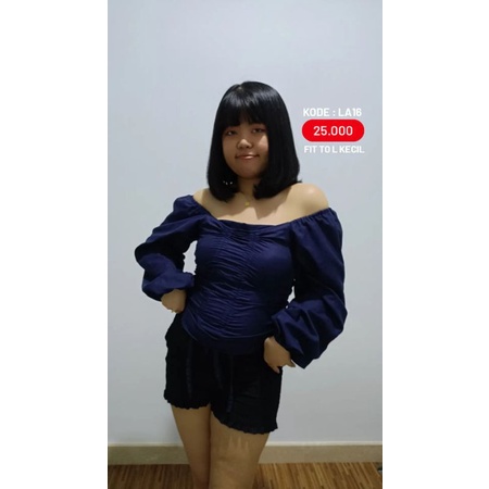 navy top atasan biru baju biru baju wanita