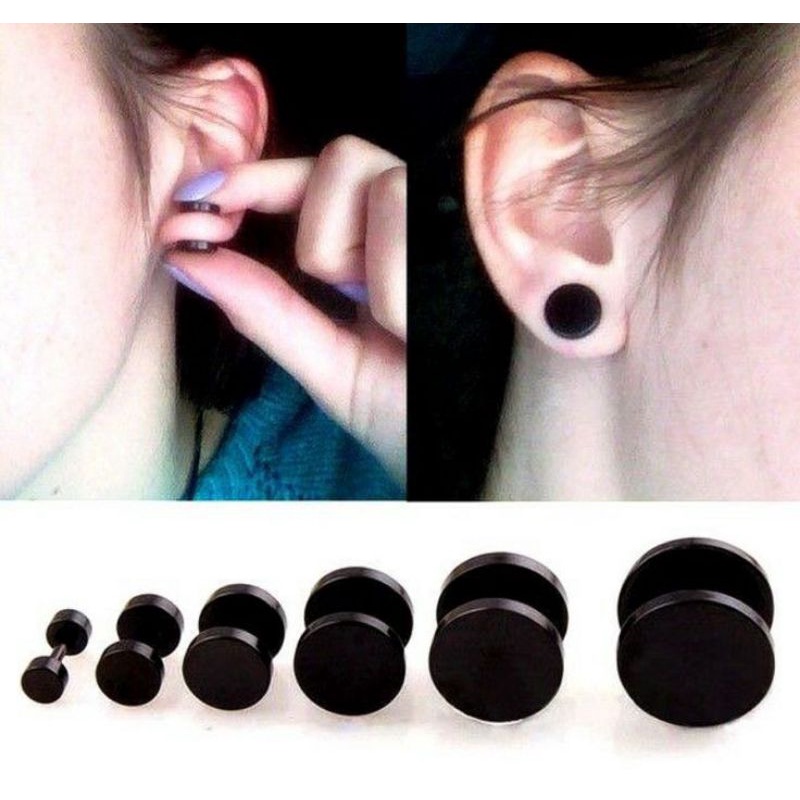 Anting Tindik Pria/Wanita Motif Dumble Hitam