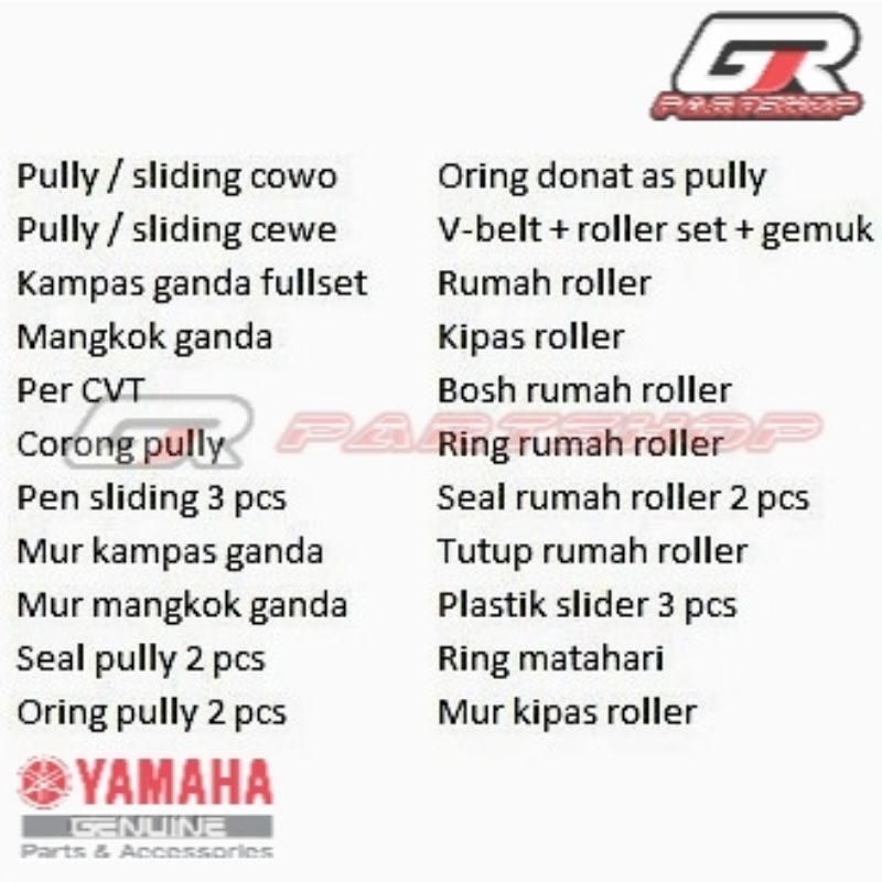 paket cvt full set mio sporty smile soul fino ori ygp original yamaha paket fullset isi cvt