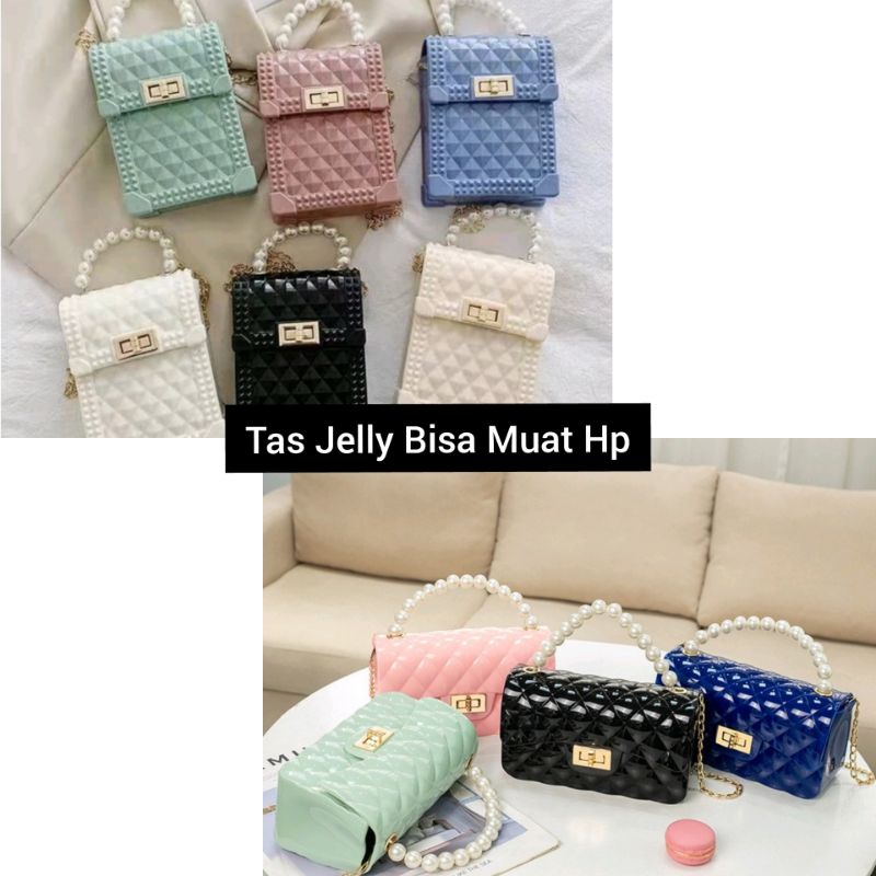 Tas Jelly Mutiara bisa muat HP / tas jelly mutiara selempang big size / tas pesta jelly mutiara