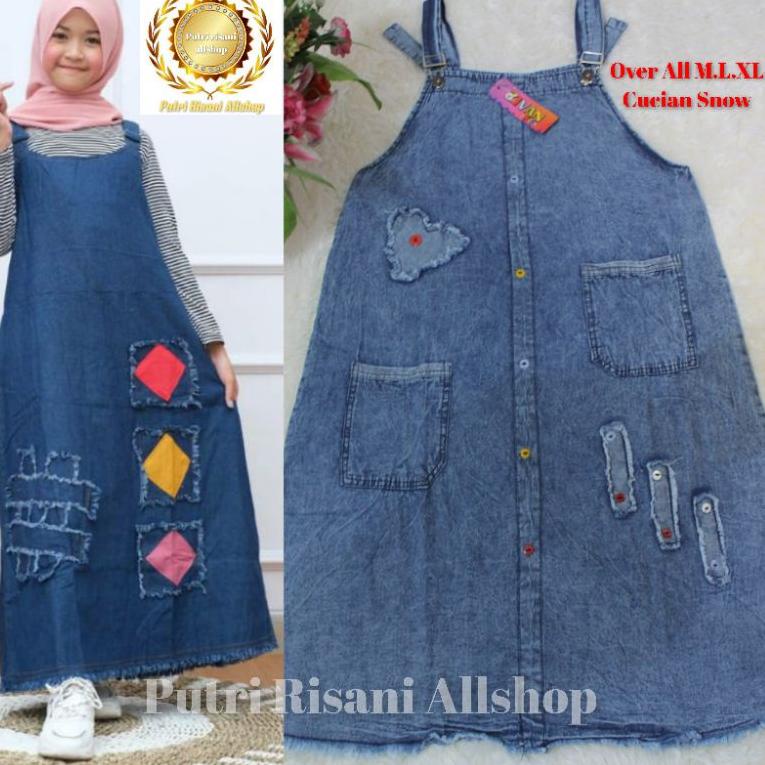 TJP.13Ap23ᵞ • Baju Kodok Atau Over All Snow Anak-Anak Perempuan Bahan Shoft Jeans Ukuran M L XL Umur