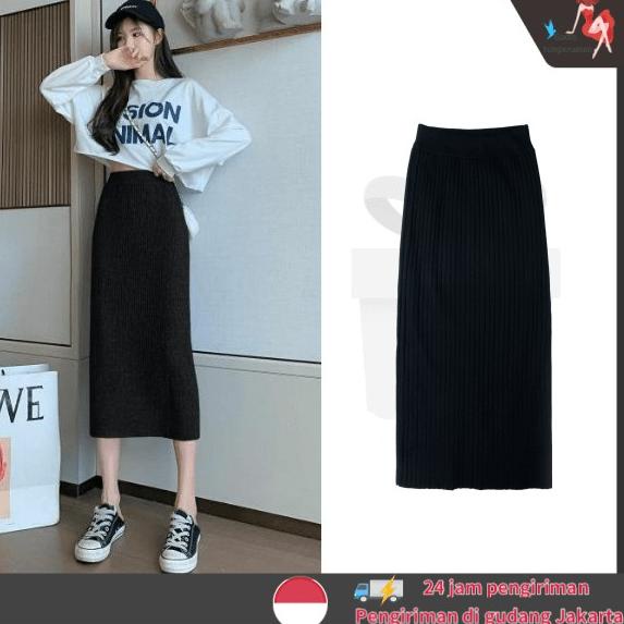 Rok Rajut/Rok Panjang Korea/Rok Wanita Korea/Midi Skirt/Rok Span Panjang/Rok rajut panjang ◦ GRH.21A