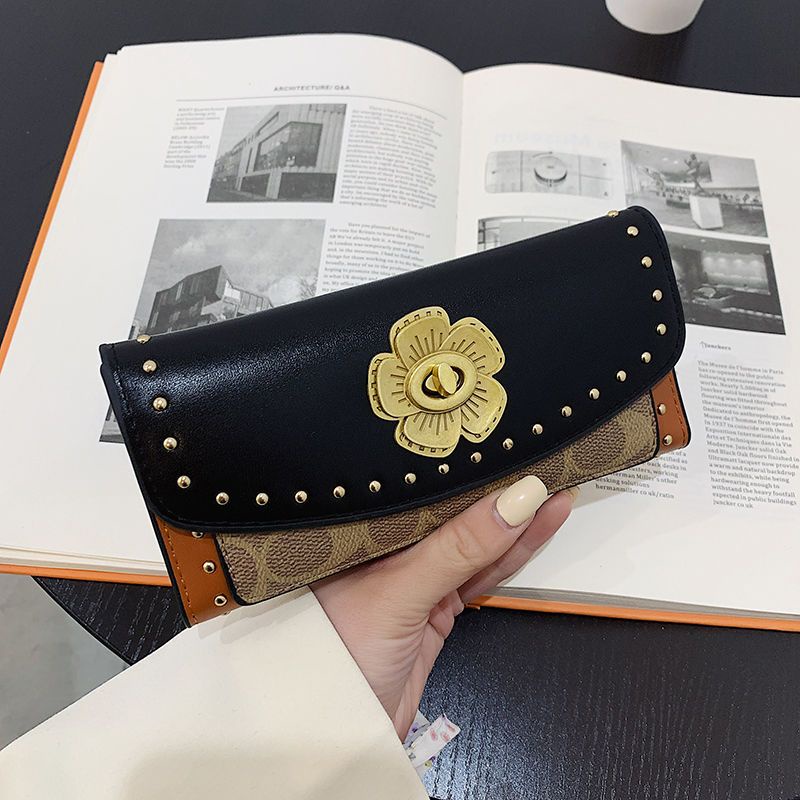 Sera 2023 merek trendi baru fashion camellia dompet pendek wanita tri-fold rivet long wallet multi-card card holder