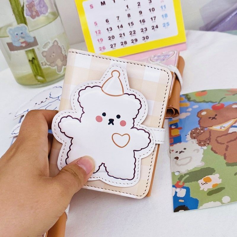 Sera INS Jepang dan Korea beruang dompet koin siswa perempuan kartun tas penyimpanan dompet koin pendek snap-jenis tas kartu PU tiga kali lipat