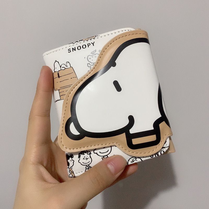 Sera ins hari dan angin lucu Snoopy dompet pendek multi-fungsi tombol jepret tiga kali lipat tas kartu pu wanita dompet koin