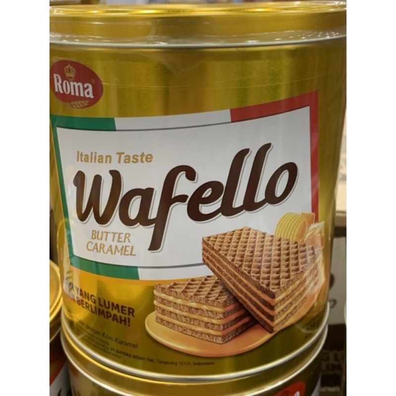 

wafello wafer kaleng butter caramel dan coklat