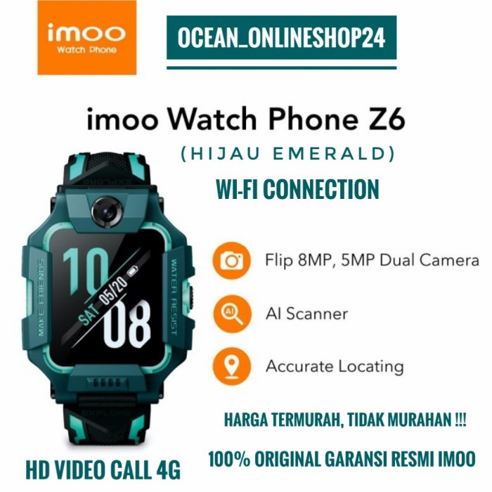 Imoo Watch Phone Z6 - Hd Video Call - Hijau Emerald - Garansi Resmi