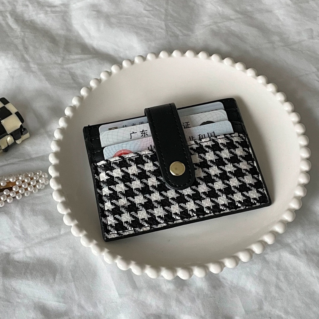 Sera film retro perasaan in angin dompet wanita multi-fungsional musim gugur dan musim dingin retro houndstooth kompak kartu tas bus kartu bank