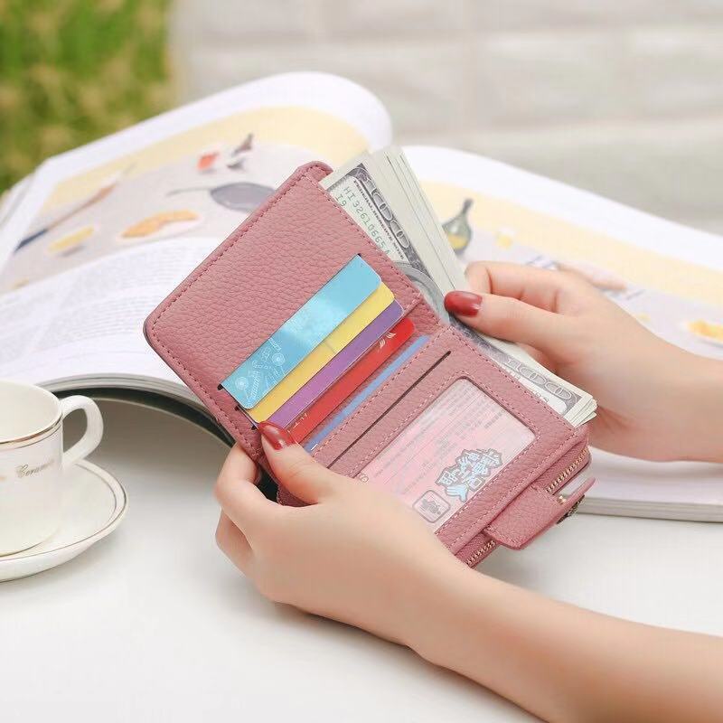 Sera Net Merah Baru Versi Jepang dan Korea dari All-Match Card Wallet Dompet Wanita Ritsleting Pendek Dompet Koin Kecil Dompet Wanita Lucu Retro