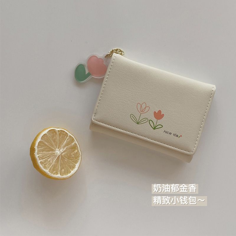 Sera simple retro ins style tulip women s short section small and beautiful simple mini college student multi-card coin purse