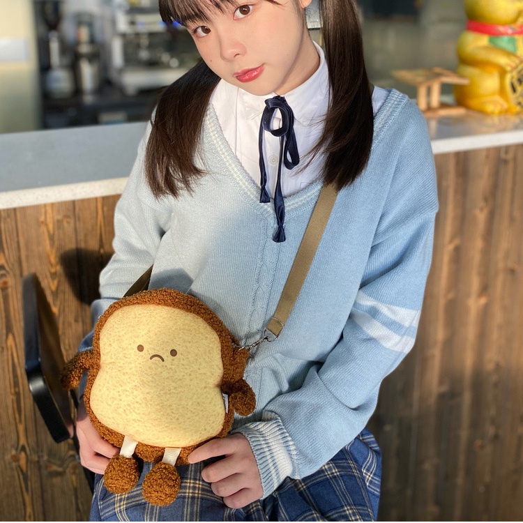 Sera Jepang ekspresi lucu mengiris roti dompet koin Messenger tas gadis tas kreatif kartun JK kepribadian pakaian tas kecil