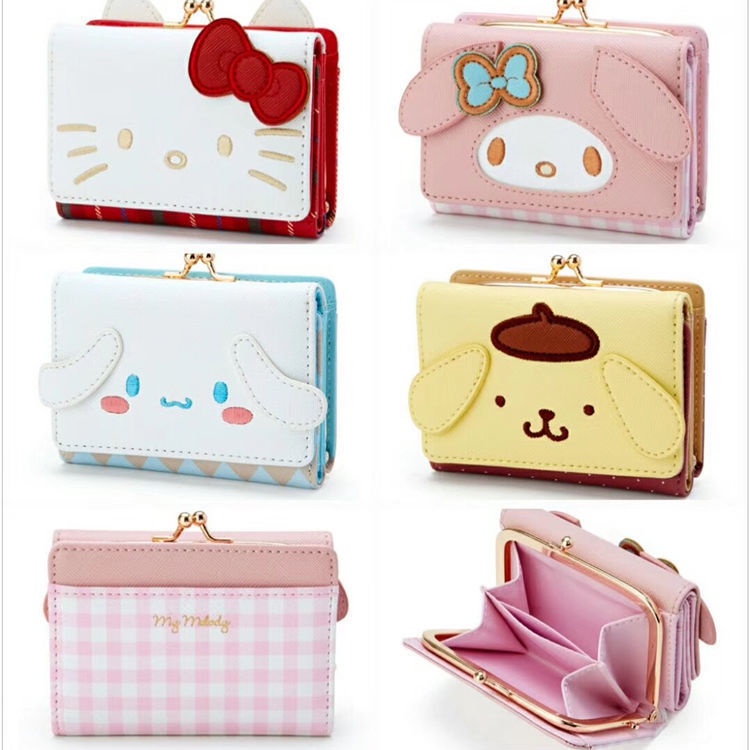 Sera Cute Melody Card Bag Cinnamon Dog Pudding Dompet Pendek Wanita Kasual Lock Wallet Cute Kids Wallet