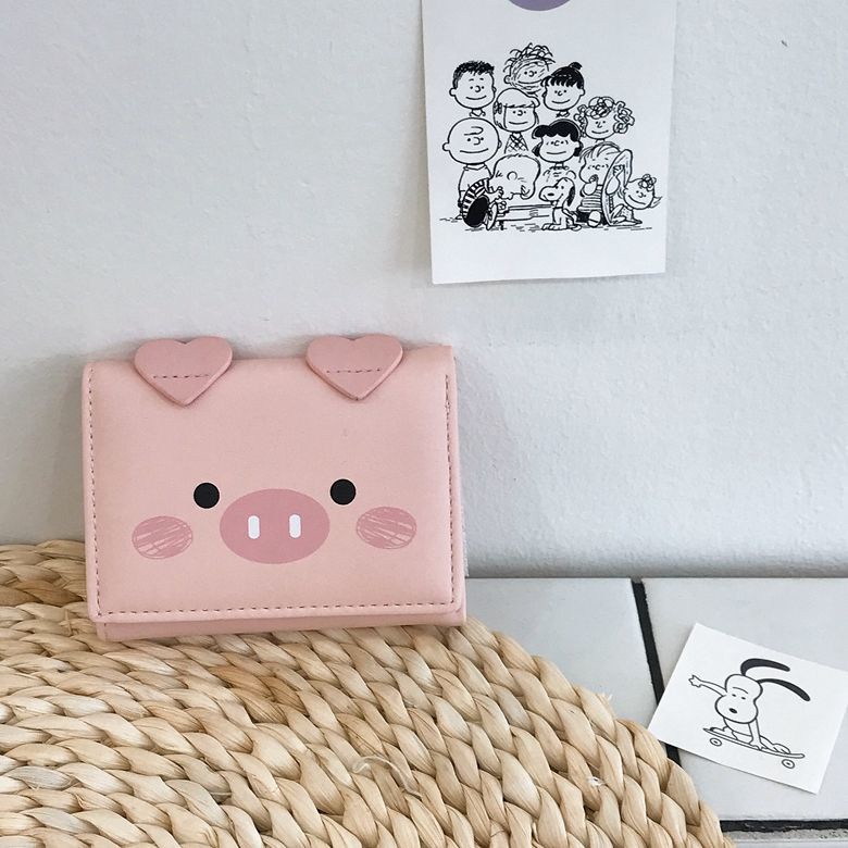 Sera pig coin purse 2023 ins girl student cute cartoon simple short wallet card bag