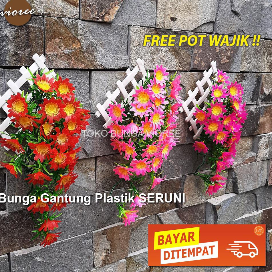 『Perdana』 Vioree SERUNI Bunga Gantung Plastik Dinding Daun Dekorasi Pot Hias Tembok Rambat