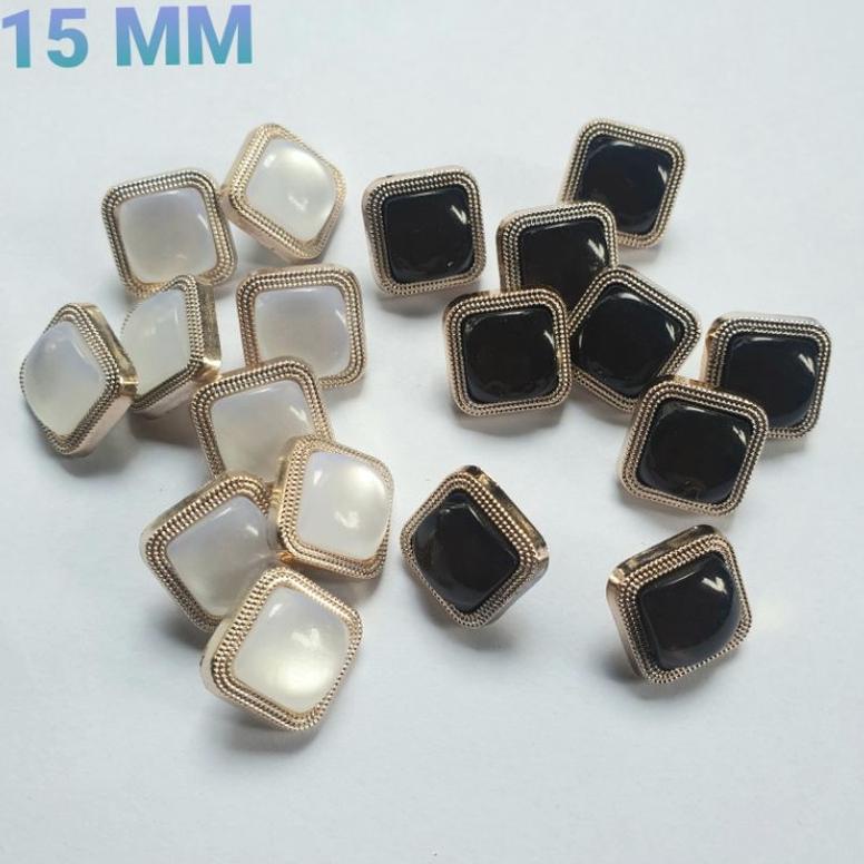 ❤[PROMO MURAH]❤ Kancing mutiara kotak putih emas/hitam emas diameter 15 mm 1gross mutiara gamis kota